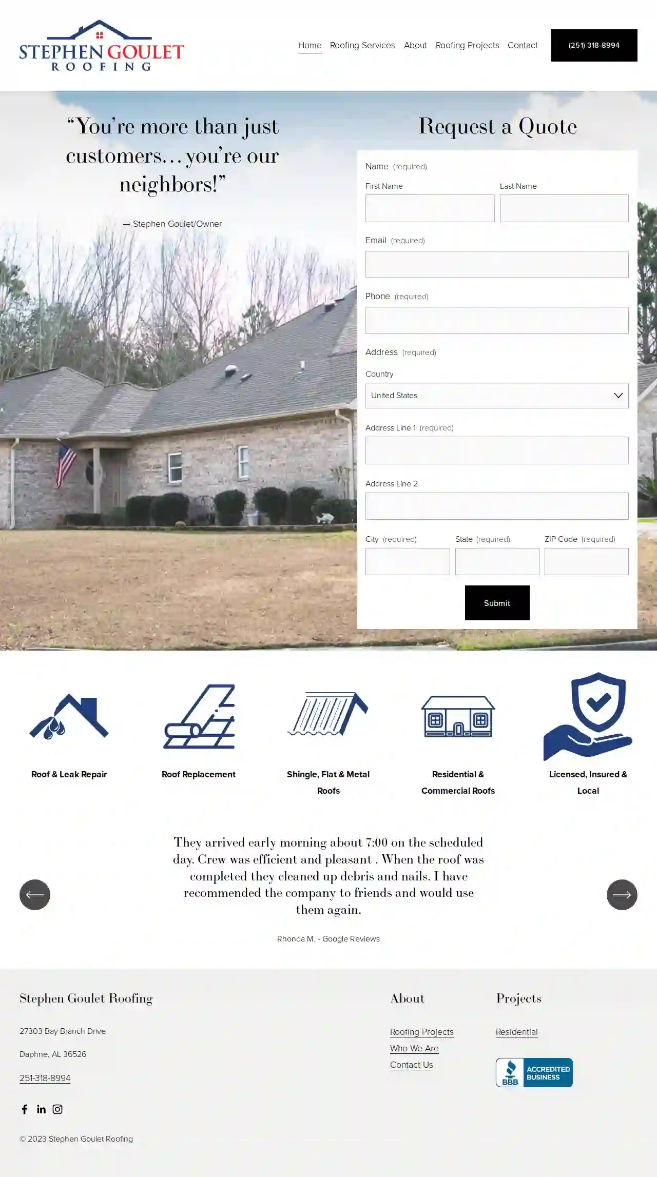 Stephen Goulet Roofing Company Pensacola FL